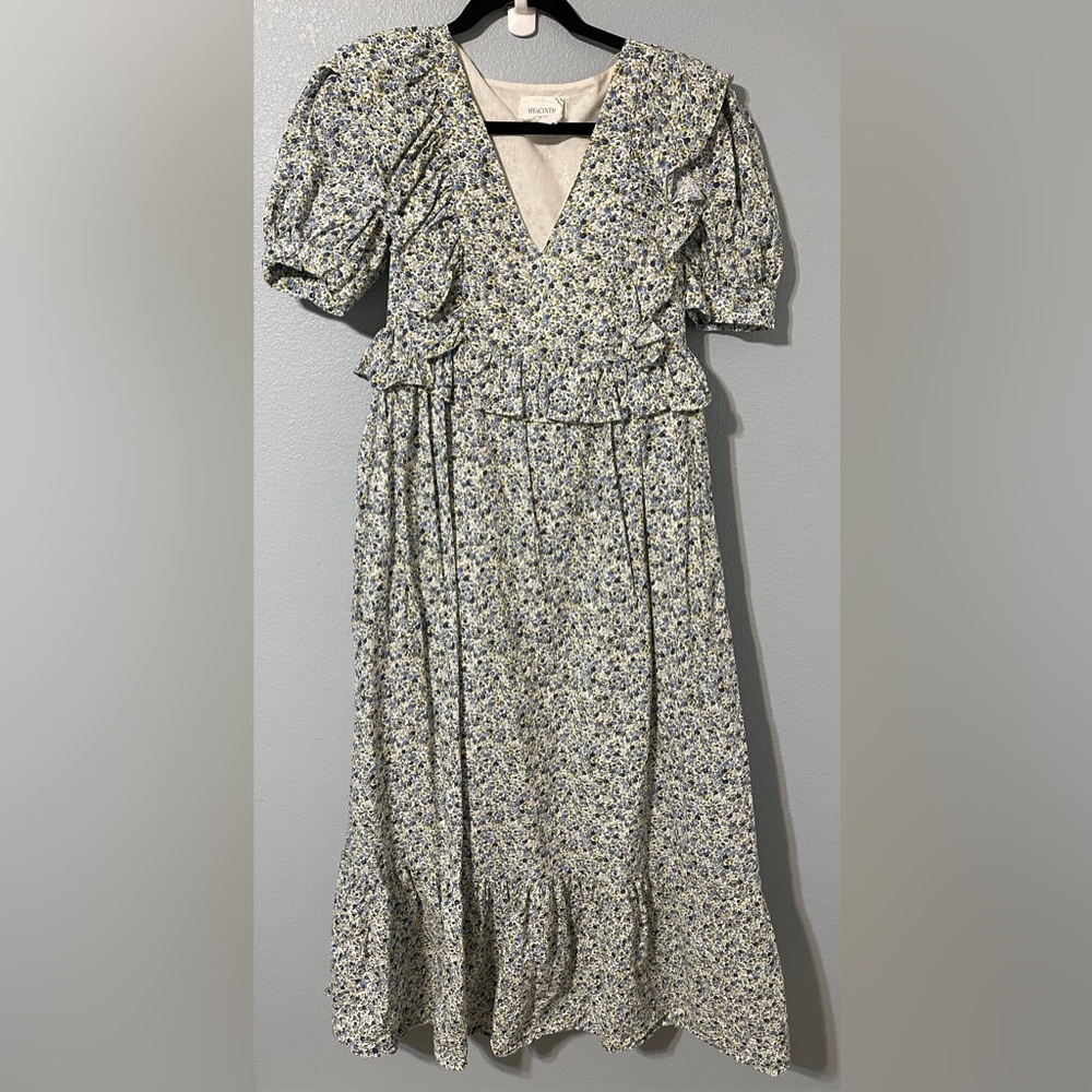 Hyacinth House Blue Floral Maxi Dress Puff Sleeve Ruffle Prairie Cottagecore XS - Picture 4 of 13